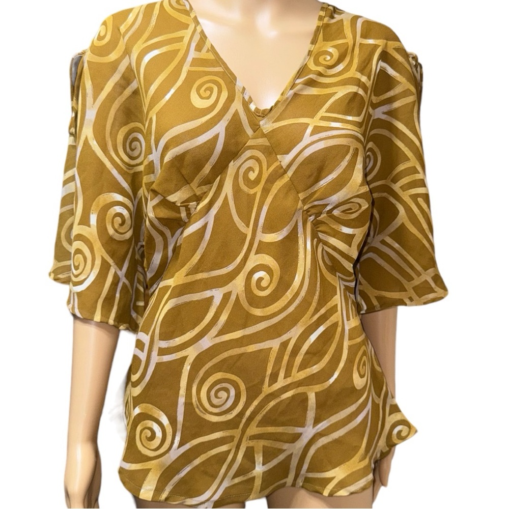 MARIA GABRIELLE New York 90s Blouse Women's Size XL Slit Sleeve Yellow Mustard